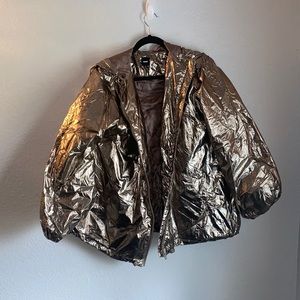 Nude Shiny Silver Puffer Jacker